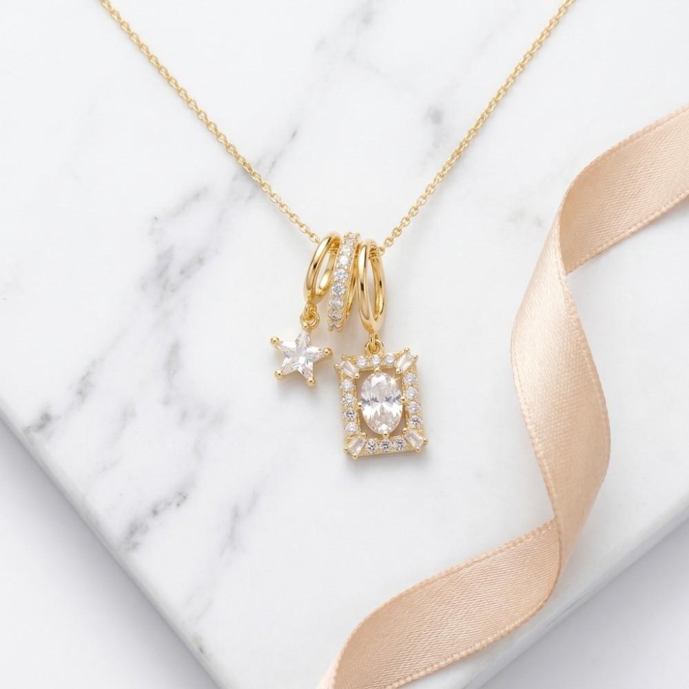 Charm Star Pendant Necklace Decoration Zircon Collarbone Chain Vintage Square Necklace  Girls