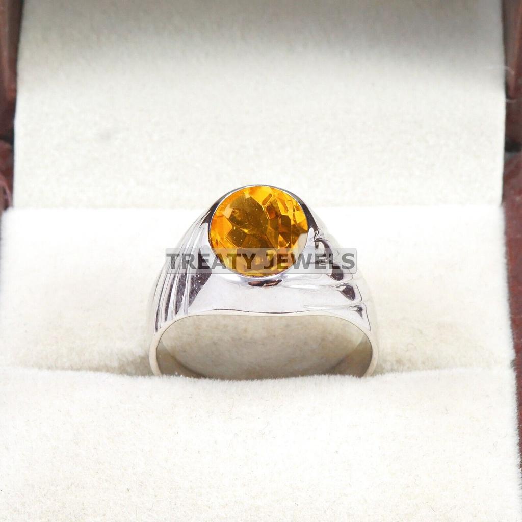 Citrine Oval Cut Gemstone With 925 Sterling Silver Ring For Men's #A965 JL375669279135