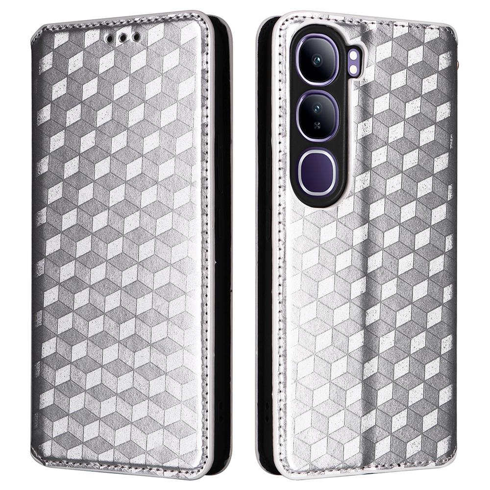 For vivo V40 Lite (Indonesia) 4G/5G Wallet Case Rhombus Imprinted Leather Phone Cover B