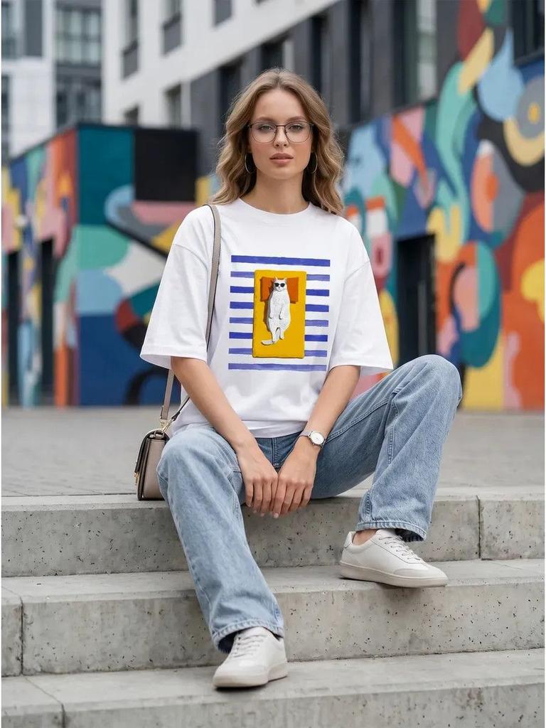 Women 100% Cotton Oversized T shirt Russian style Retro Cute Fun Graphic Print Short Sleeve Top Casual Summer Streetwear Tee