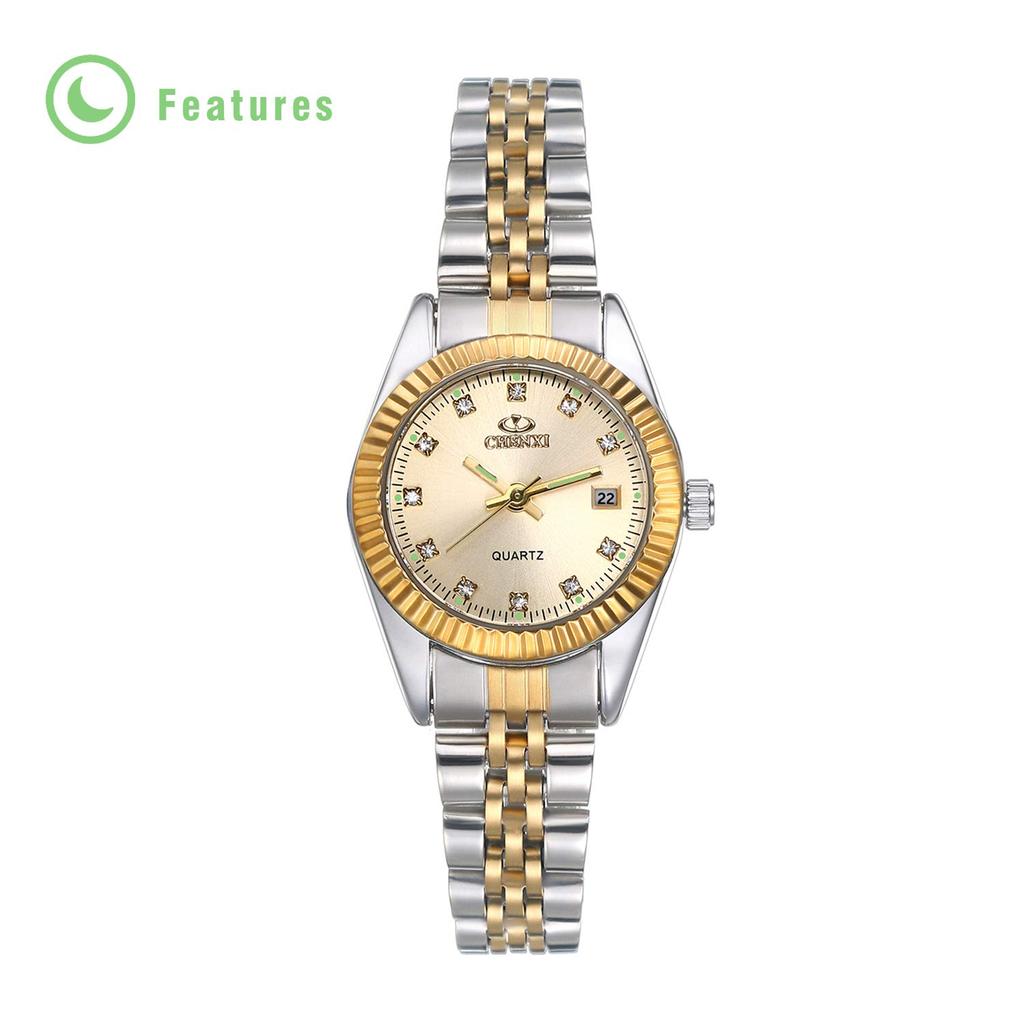 JEWELRYWE Women's Watch, 3ATM Water Resistant, Calendar Function, Luminous Analog, Japanese Quartz Movement, Stainless Steel Strap, Gold, Fashion