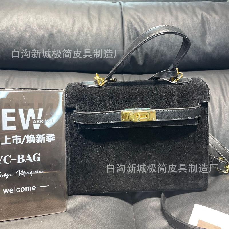 Vintage Matte Portable Suede Kelly Bag Velvet Platinum Bag Autumn and Winter New Fashion Shoulder Ellyag