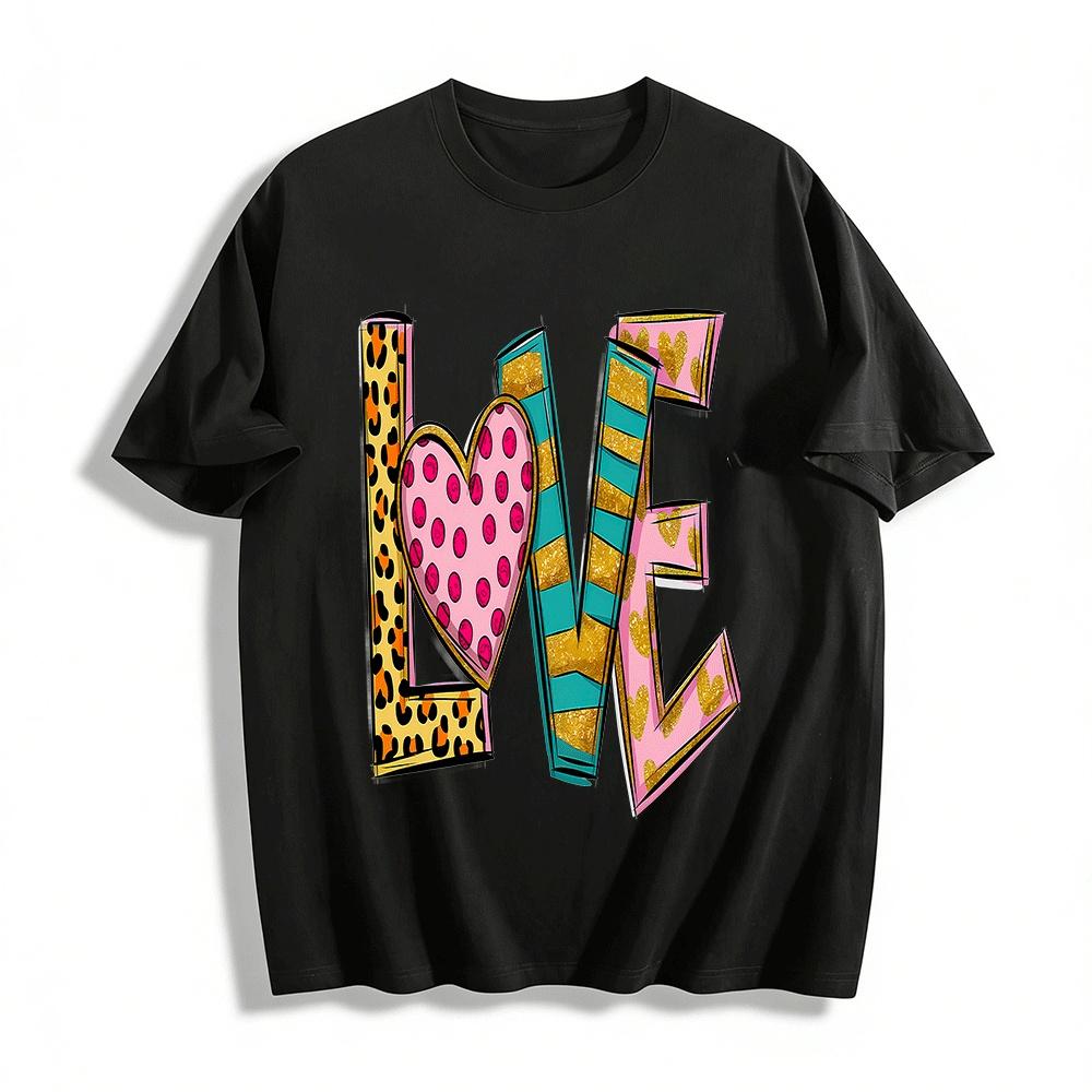 Love Leopard Print Casual Top Trendy Versatile Crewneck T-Shirt Pure cotton T-shirt XXS