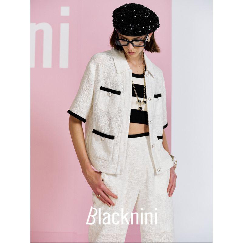 Blacknini "Breathing Sleeve" Island Gold and Silver Silk Thin and Glittering Linen Knitting Shirt/Pants