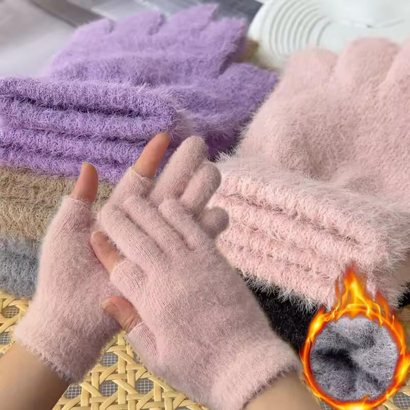 Winter Warmth Fingerless Gloves Mink Fur Knitted Gloves Sliding Screen Outdoors Warmth Cold-proof Mittens for Men and Women