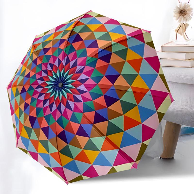 

1pc Kaleidoscope Pattern Automatic Folding Umbrella Durable Iron Frame,All Seasons Home Travel Outdoor Multifunctional Umbrella yy251115075