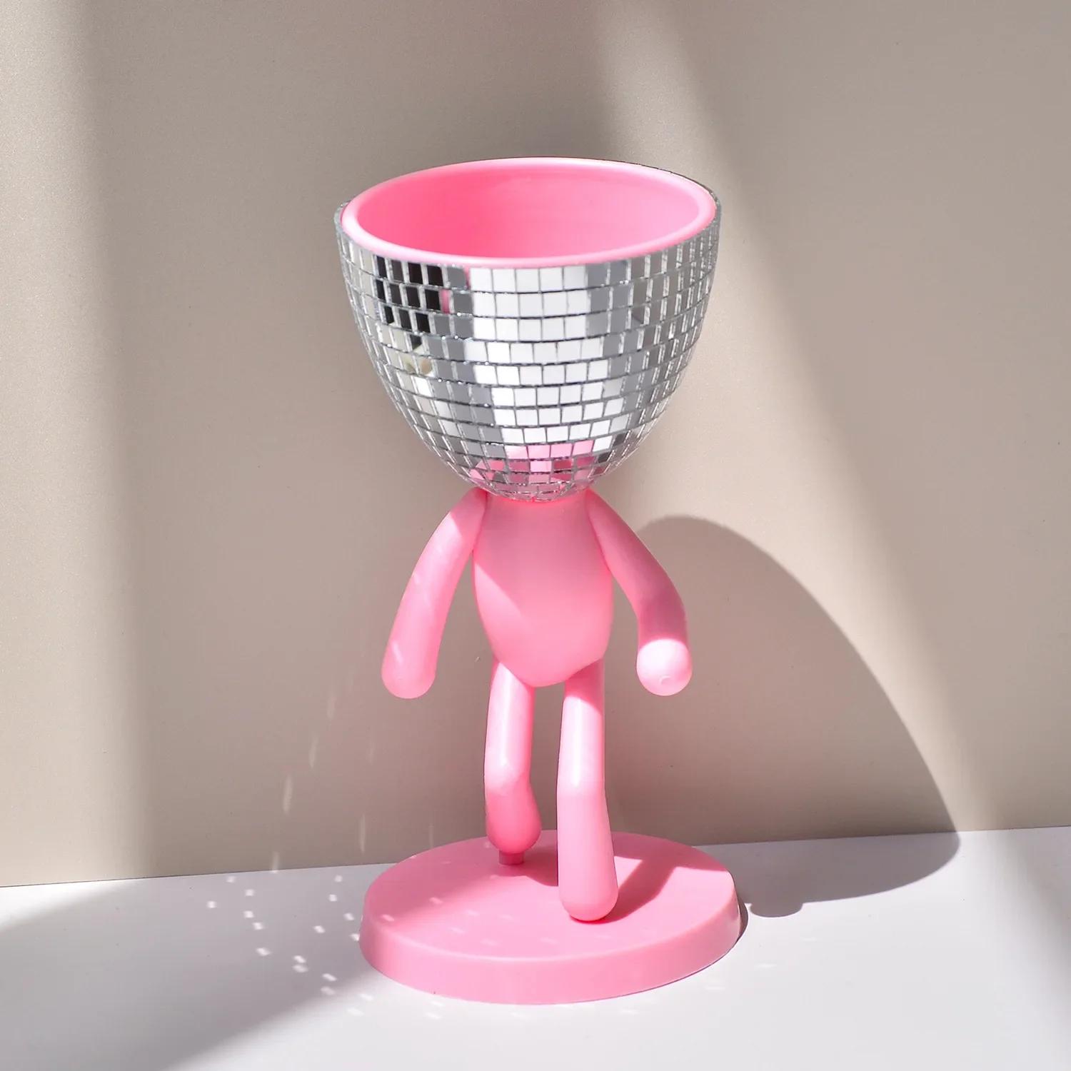 

Disco Ball Flower Planter Creative Succulent Planter Pot Walking Man Figurine Flower Plants Vase Container Home Garden Decor розовый