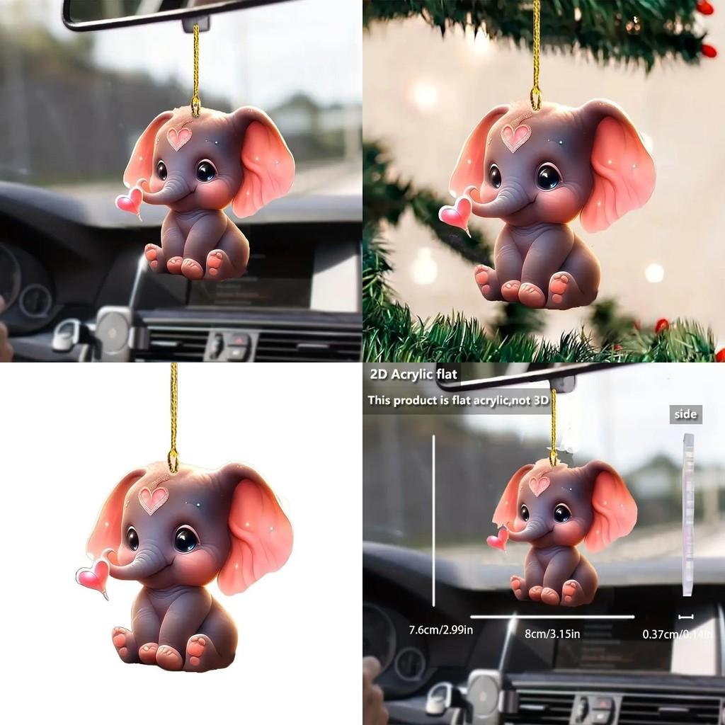Acrylic Surface Flat Elephant Pendant With Love Heart Design For Car Interior