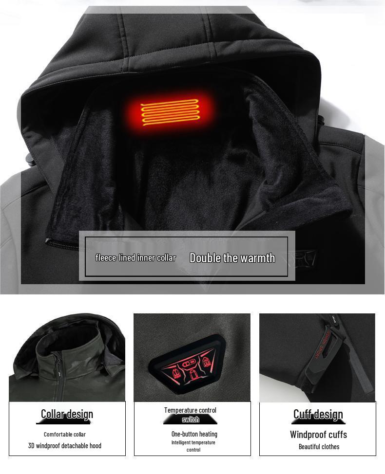 Smart Heated Hooded Jacket – Cold-Proof and Warm Cotton-Padded Windbreaker