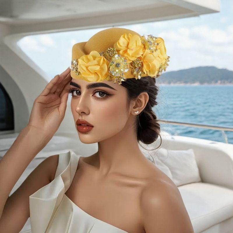 Women's Hat Vintage Chic Floral Beret - Stylish and Elegant Airline Stewardess Hat