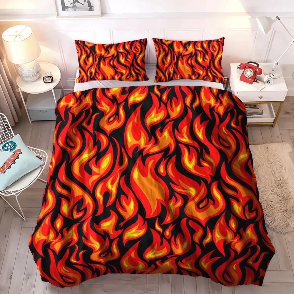 Ice And Fire Riding Horse Duvet Cover Set King SizeFlame Horsing Bedding SetWestern Cowboy Exotic Farmhouse Comforter Cover
