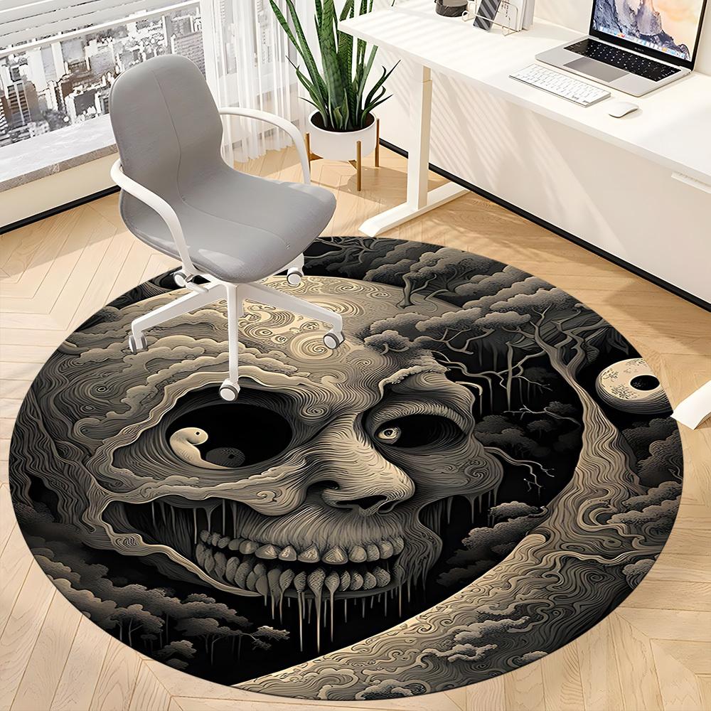 1PC Moon Skull Office Round Area Rug, Mat Suitable For Office, Under Office Chairs Bedroom Living Room Home Decor, Room Deco