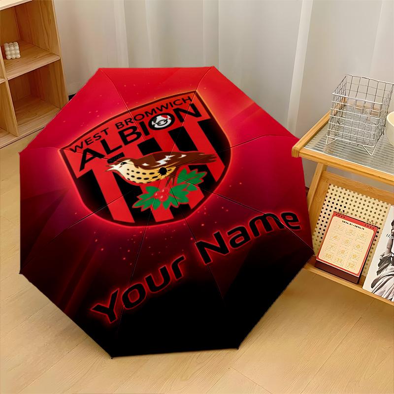 West Bromwich Albion FC Automatic 3‑Fold Umbrella 8‑Rib Windproof Folding Umbrella Sun Rain Protection For Outdoor Travel Daily Use