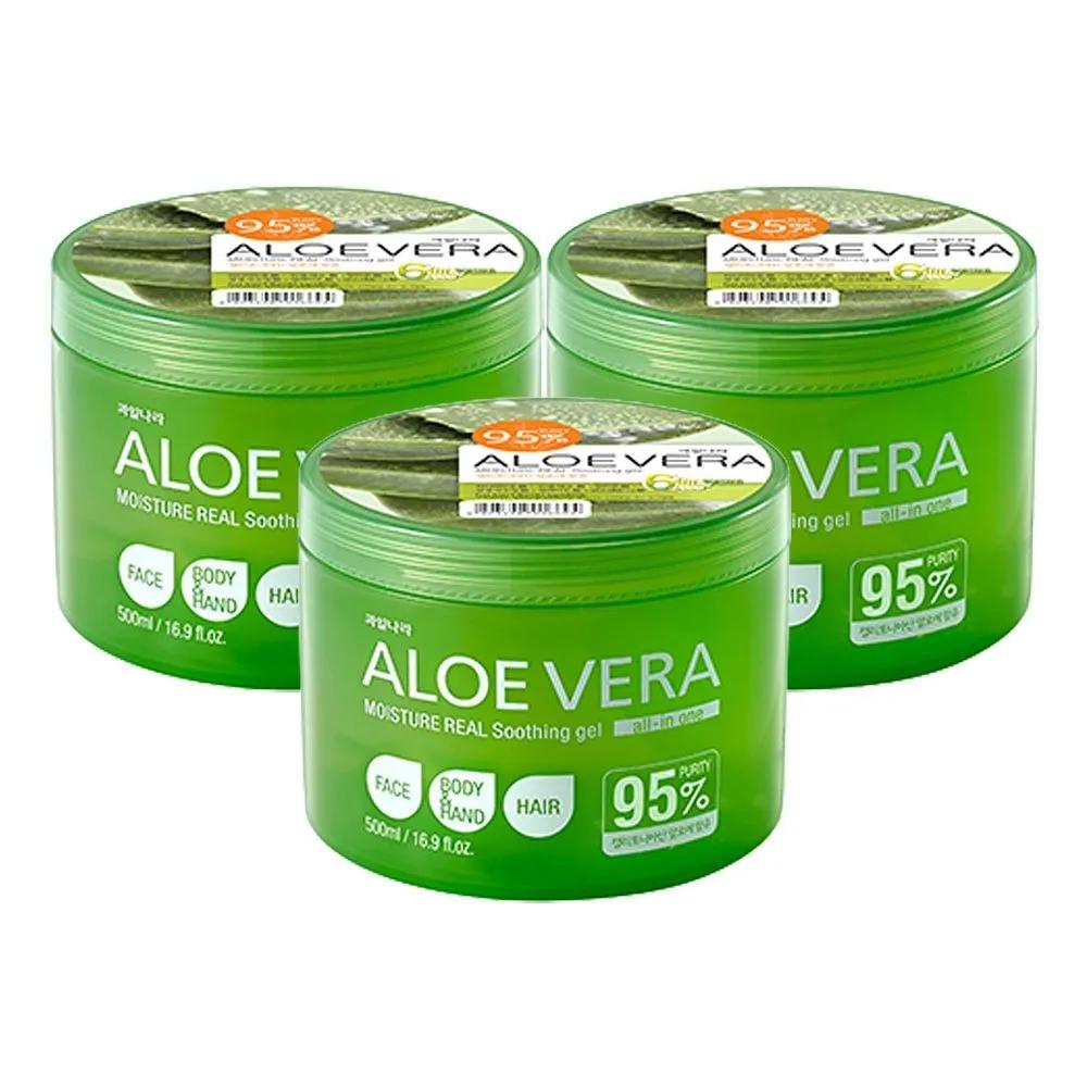KWAILNARA Aloe 95% Moisture Real Soothing Gel 500ml x 3 Large Size Aloe Vera