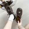 New fashion small leather shoes women's spring versatile women's shoes front lace-up thick heel single shoes children