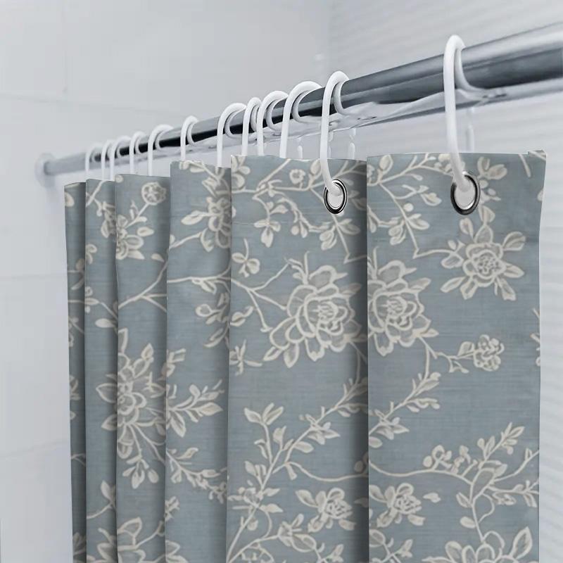 Stylish Floral Waterproof Shower Curtain For Bathroom Decor Blue And White Fabric Shower Curtains With Ring Holders Set