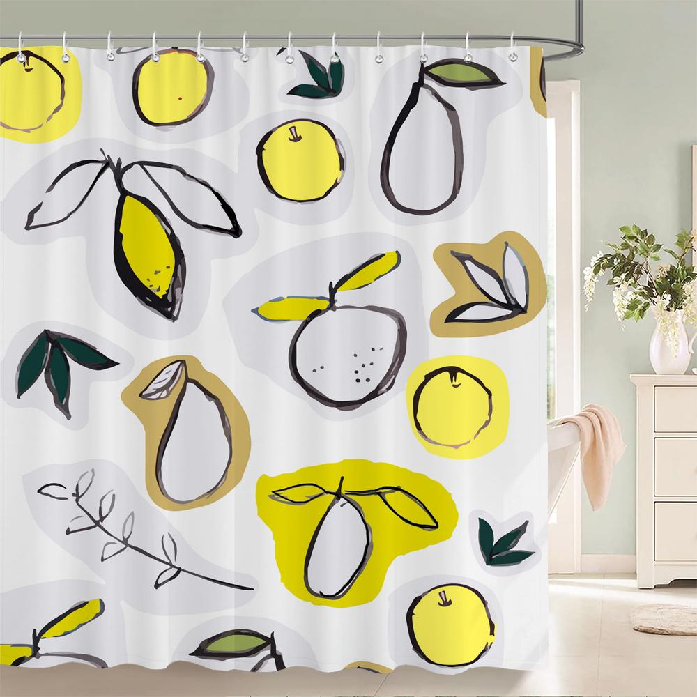 Summer Fruits Shower Curtain Cute Liner Peach Lemon Pineapple Orange Print Bath Curtain With Hooks Waterproof For Bathtub Decor