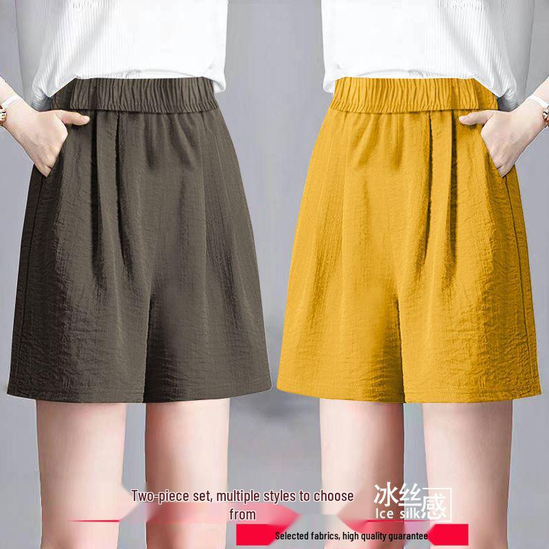 Ice Silk Women's Plus Size Summer Capris: Loose Straight, High Waist, Casual Wide Leg Shorts