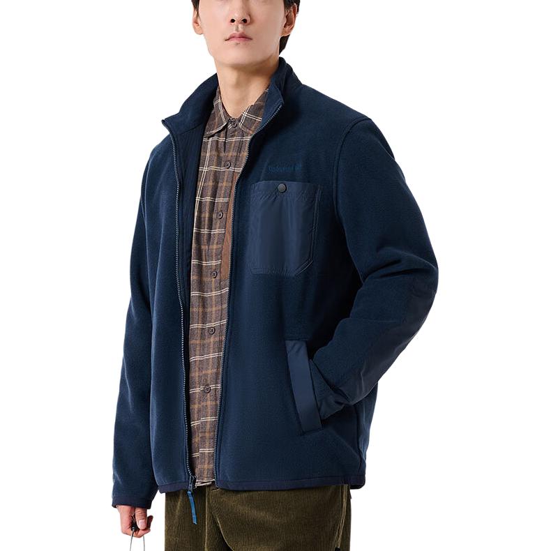 Timberland Jaqueta Tricotada Masculina Cor Sólida Spliced Outdoor Gola Alta Azul-Escuro A6NZ1-433