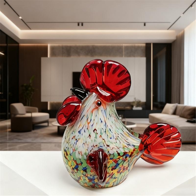 Artistic Glass Roosters Figurine Colorful Handmade Craft Safe Decoration for Family Homes with Children