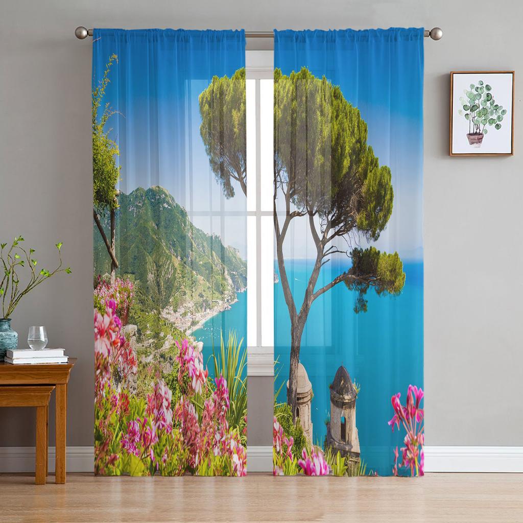 Landscape Garden Scenery Tulle Sheer Curtains for Living Room Decoration Window Curtain for Bedroom Kitchen Voile Organza Drapes