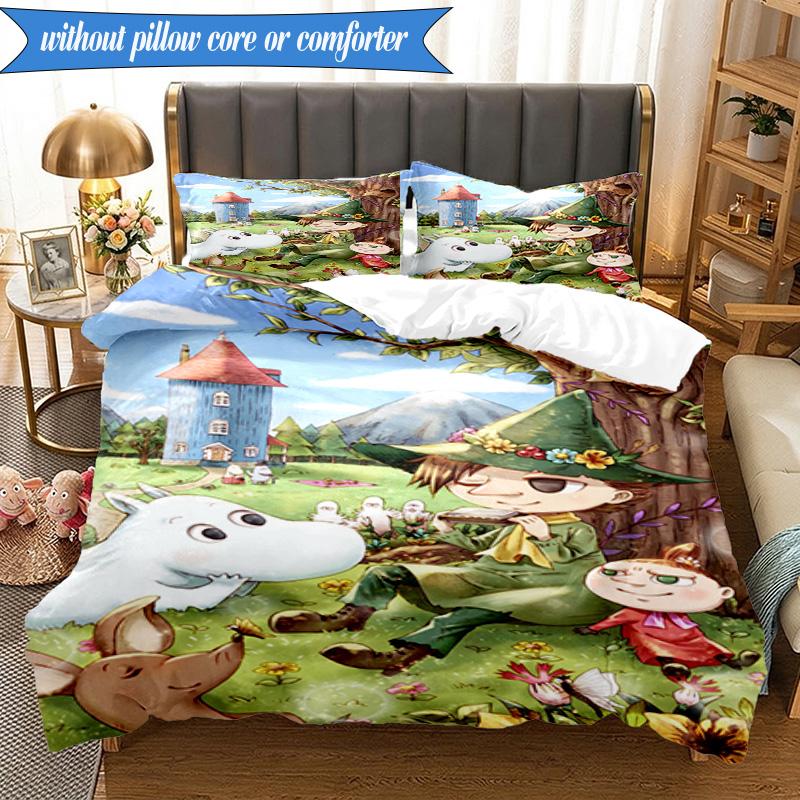 3PCS Moo-min Family Celebration Bedding Set,Including 1pc Duvet Cover And 2pcs Pillowcases Perfect for Bedroom, Dormitory, Fan Christmas Gift