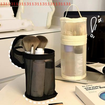 Mesh Dual-use Makeup Brush Storage Bag Portable Brush Case Simple Large Capacity Brush Bucket Holder Travel Stand-up Pouch