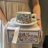 260ml Vintage Ceramic Coffee Cup,Elegant Floral Birds Teacups Set for Friends Family Gifts,Tea Cups with Saucer for Home Party