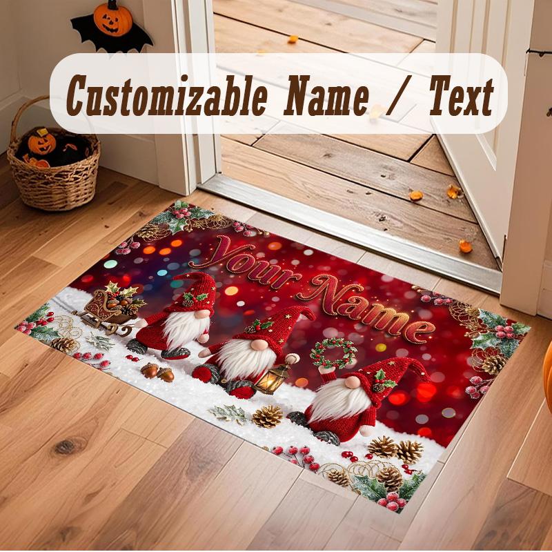 Christmas Theme Soft Crystal Velvet Rug Custom Name & Text Print Non Slip Floor Rug for Bedroom Living Room