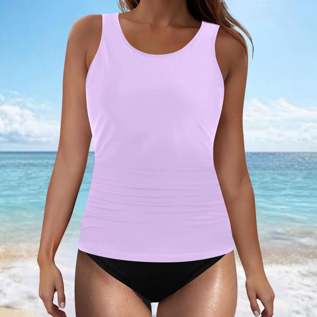 Women's Two Piece Tankini Swimsuit Set with Padded Bra and Wireless Support Stylish Solid Color Swimwear for Beach Pool