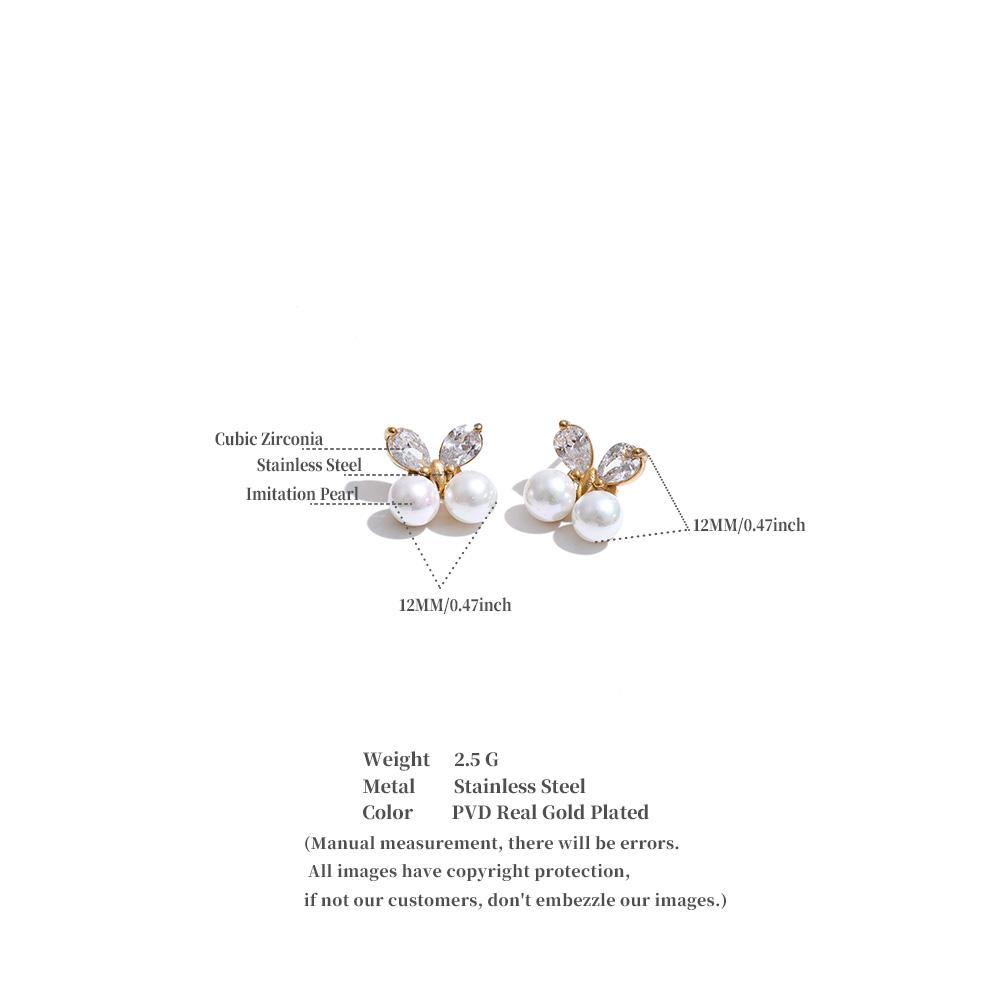 Yhpup Stainless Steel Bling Zirconia Pearls Butterfly Small Stud Earrings for Women Daily Stylish 2026 Dainty Fresh Jewelry