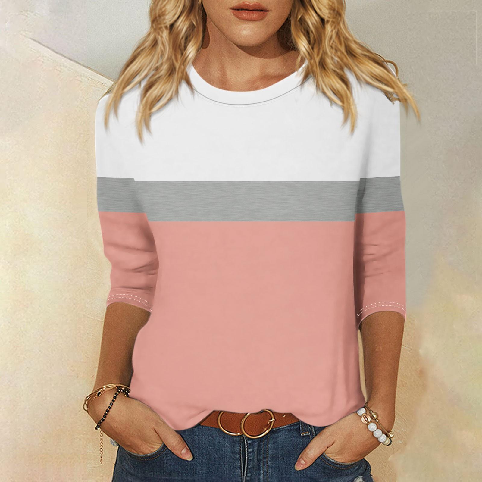 

Жіноча модна повсякденна сорочка з круглим вирізом і 3/4 рукавами, вільна футболка з принтом, жіночий топ