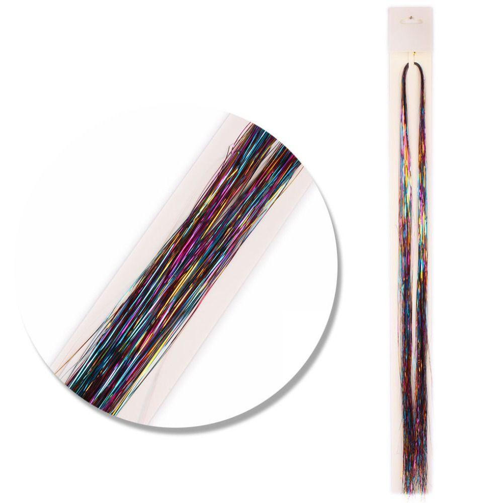 Straight Sparkly Ponytail Braiding Headdress Sparkle Shiny Hair Tinsel Rainbow Silk Hair Extensions