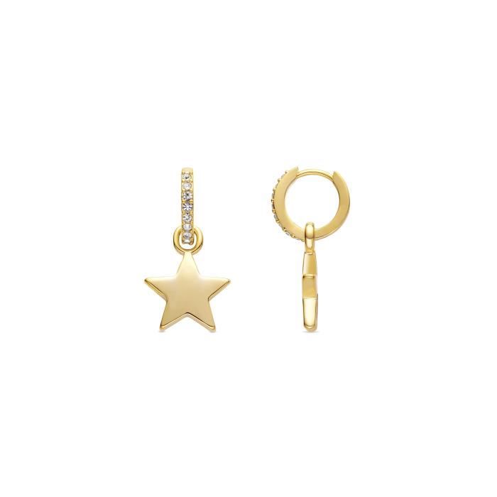 Luxenter Boucles d'oreilles étoile avec zirconia brillant, finition en or jaune 18 carats