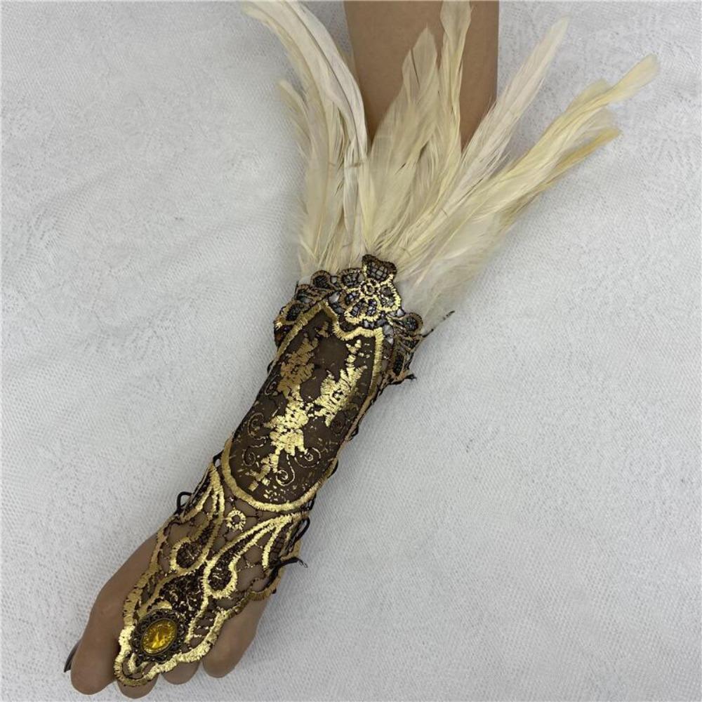 

Embroidery Halloween Feather Gloves Retro Halloween Wristband Halloween Feather Cuffs Carnival білий
