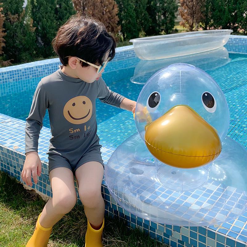 2023 New Quick-Drying Toddler Boys' Smiley Face Swimsuit - Size 2-3, One-Piece, Sun Protection & Cute Design