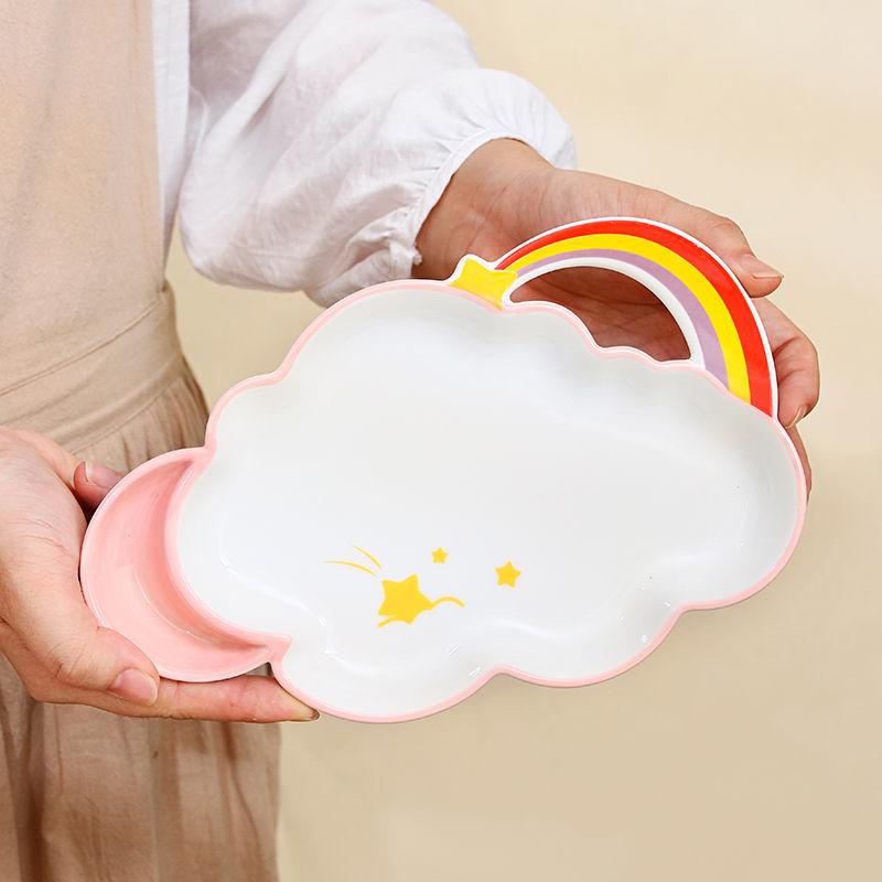 9inch Cute Rainbow Clouds Ceramic Dish Set Children's Dining Plate Cake Bread Pasta Bowl Tableware Oven Microwave Safe