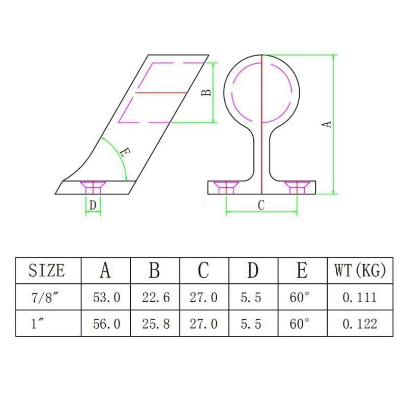 1Pc 316 Stainless Steel Boat Hand Rail Fitting Marine Railing Support Bracket Tube Stanchion Hardware Yacht 22/25mm Backward