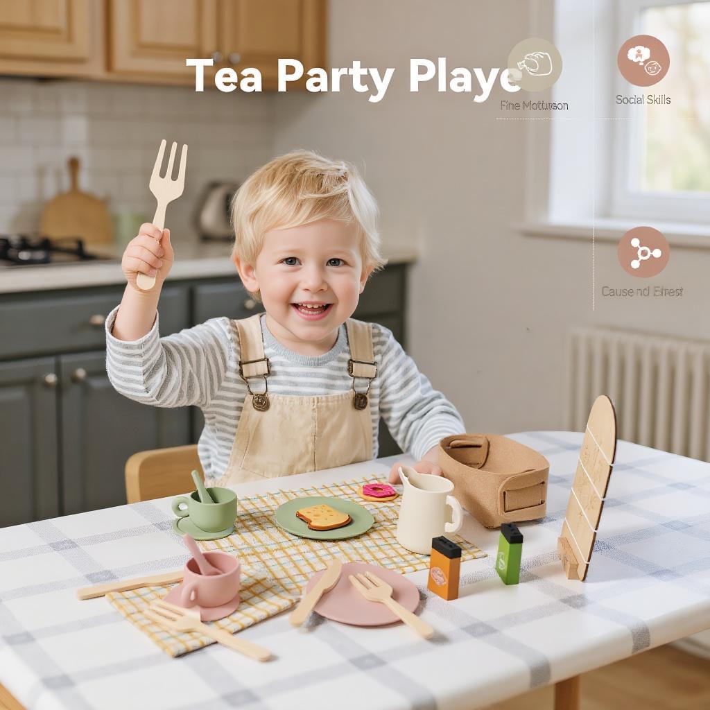 Montessori Afternoon Tea Tableware Set Children's Role-Playing Simulated Kitchen Toys Develop Social Skills Early Education Toys verde