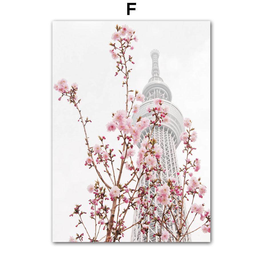Paris City Pink Peach Blossom Vintage Car Bike Wall Art Canvas Painting Living Room Decoration Posters And Prints Wall Picture
