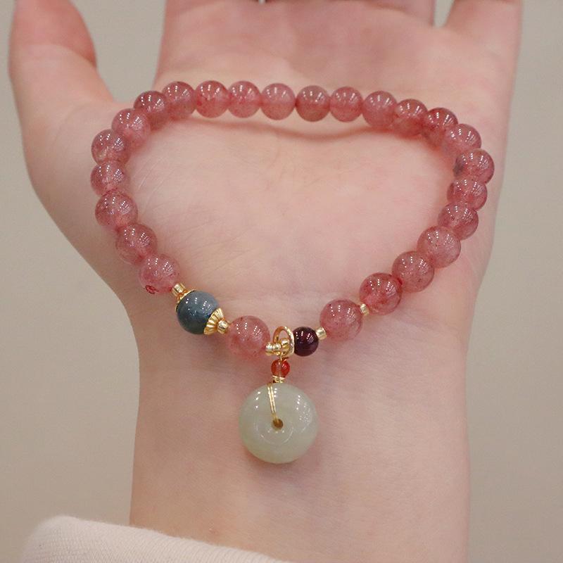 New Chinese Natural Strawberry Crystal Money Bag Bracelet Bangles Women Fashion Jewelry Accessories Gift