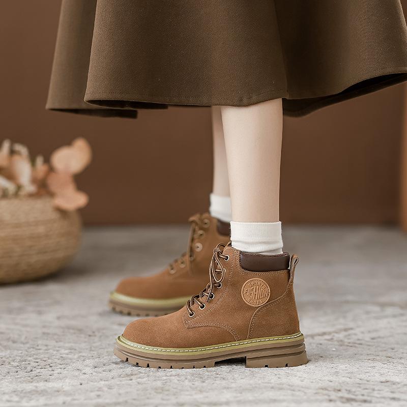 European station Martin boots women's autumn new soft leather soft sole retro women's short boots cow suede matte boots