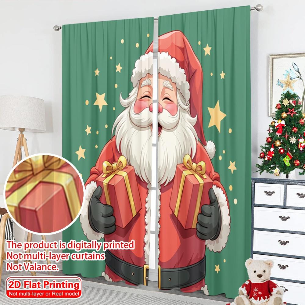 2 Stück 2D Flachdruck Frohe Weihnachten Party Vorhänge Schwarz Weihnachtsmann Geschenke Weihnachtsfeiertag Polyesterstoff Ohne Strom