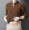 Men's Autumn/Winter Thickened Long-Sleeve Top, Half-High Collar, Plus Velvet Warm Knit Base Layer.