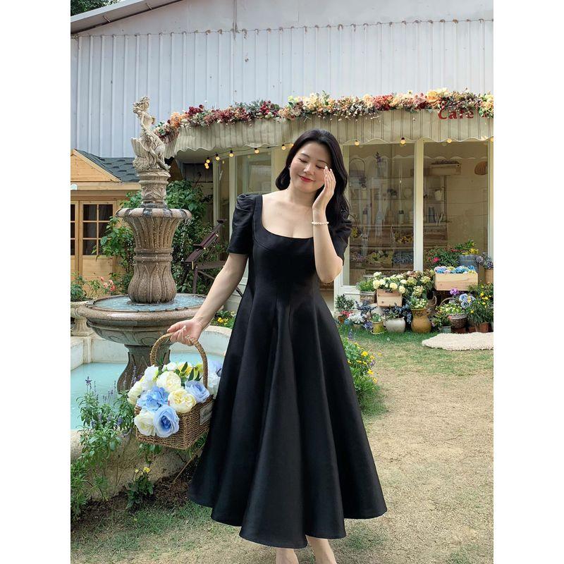 

Plus Size French Style Temperament A- line Classy Dress Slimming Black M