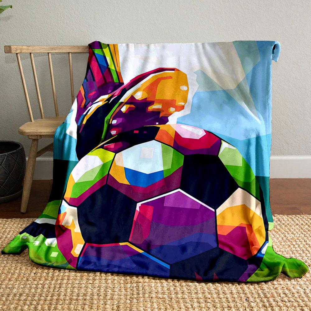 Colorful Geometric Patterns Depicting a Soccer Ball and a Cleat In Motion. for All Seasons Blanket Lunch Break Throw Gift
