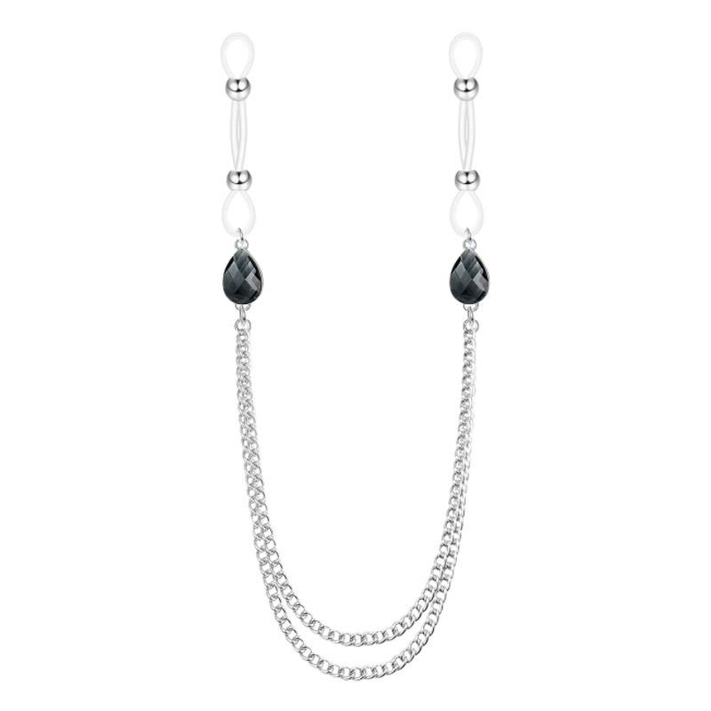 Adjustable Stainless Steel Flower Nipple Rings with Zircon Chain - Provocative Body Piercing Jewelry