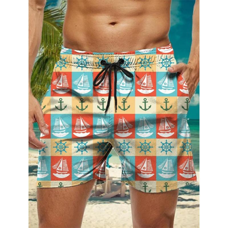 Fashion Sailboat Anchor Graphic Short Pants For Men Summer Trend Streetwear 3D Printed Beach Shorts Casual Oversized Swim Trunks S