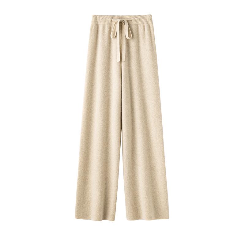 Women's 100% Australian Wool Wide-Leg Pants - Extra Long Cashmere Knit for Autumn/Winter