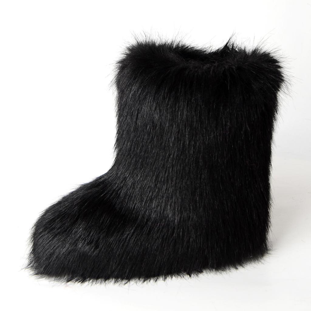 New Winter Faux Fur Boots Women Warm Fluffy Snow Boots Luxury Footwear Female Furry Fox Fur Bottes Fashion Winter Shoes